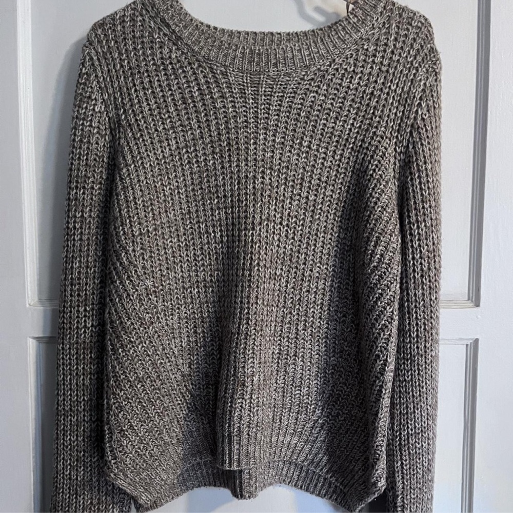 Ambiance Heathered Gray/Brown Crew Neck Sweater
